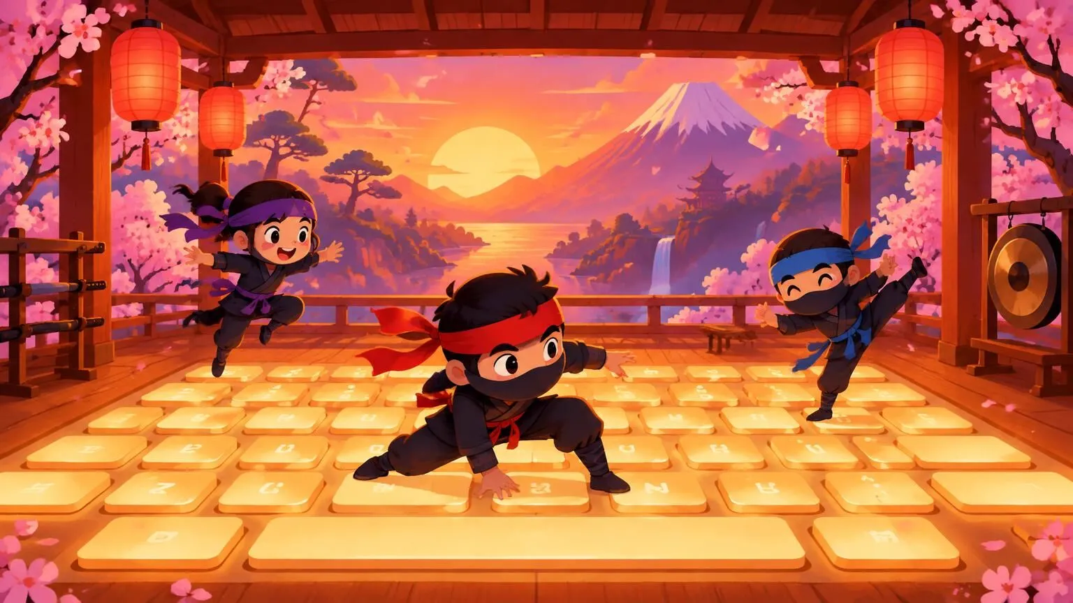 Dojo ninja con un teclado gigante